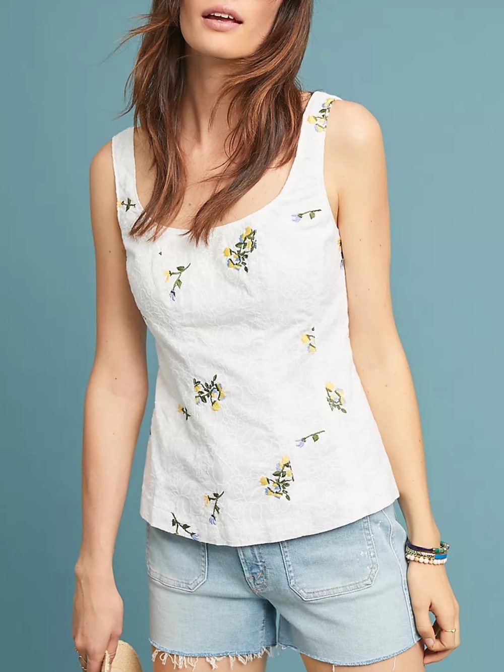 Anthropologie Vanessa Virginia Dandelion Embroidered Peplum Top Size 10